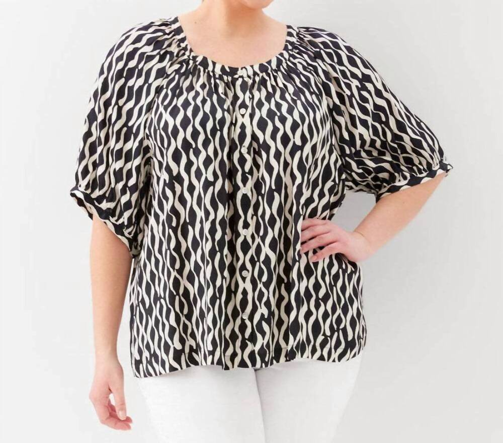 NEW KAREN KANE satin short sleeve peasant top - plus in print